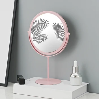 Stående Bærbare Metal Makeup Spejl Runde Form Desktop Forfængelighed Spejl