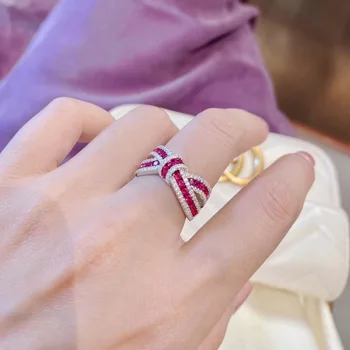 PANSYSEN Luksus 925 Sterling Sølv Sød Sløjfeknude Red Ruby Diamant Ring Bryllup Engagement Kvindelige Gemstone Ringe Engros