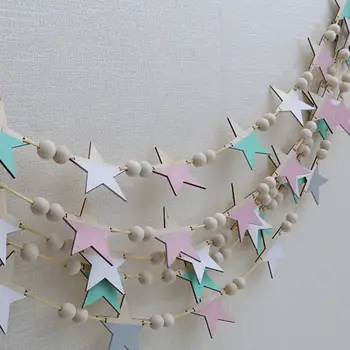 Nye Nordiske Træ-Perler, Stjerner Hængende Bannere Pige Baby Værelse Væggen Hænger Pynt børneværelset Mode Bløde Møbler