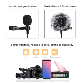 Mini-Telefon Mikrofon-3,5 mm Jack Lavalier Retningsuafhængig Kondensator Optagelse Vlogging Video Mikrofon, Længde: 6m
