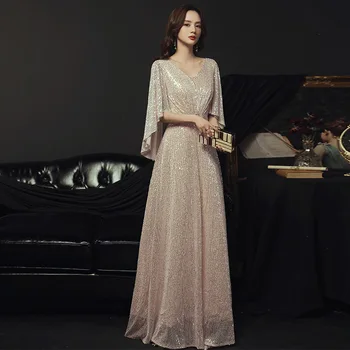 Kvinder Kinesisk Kjole Bryllup Udsøgt Pailletter Banket Formel Part Kjole Elegante Gulv-længde Maxi Kjole Sexet Qipao Prom Dress