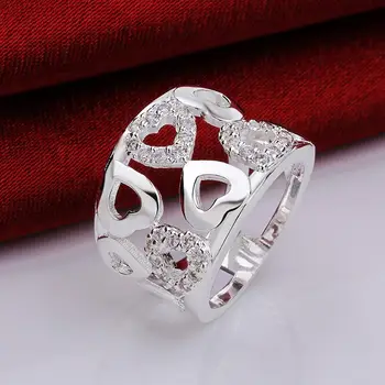 Sølv farve klinger hult, mistænkelige Europæisk stil hjertet zircon ring kreative personlighed minimalistisk mode sød ring R633