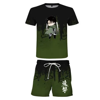 Sommer T-shirt + Shorts Sæt 3d-Angreb på Titan Stor Størrelse Trænings-og Udendørs Løb Harajuku Sportsuit todelt Dragt Plus Størrelse