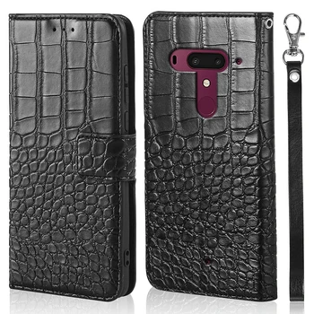 Krokodille grain Læder Flip Wallet taske Til HTC U12 Plus 6.0 tommer Magnetisk lås + Aftagelig håndledsrem