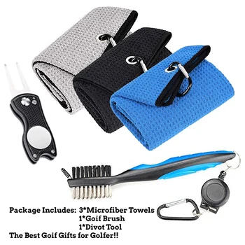 Golf Bomuld Håndklæde Golf Brush Tool Kit med Club Rille Renere og Golf Divot Værktøj,Golf Accessories til Mænd