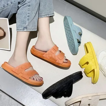 Nye Sommer Sandaler til Kvinder Sko Tyk Bund PVC Fladskærms Kvinders Tøfler Fritid Candy Farve Dias Kvindelige Uden Beach Sko