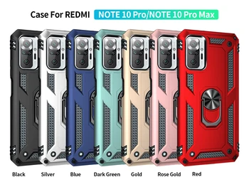 Anti-fald Robust Rustning PC Phone Case For Xiaomi Redmi Note 10 Pro Max antal Stødsikkert Med Magnetisk Metal Ring Stå Beskyttelse Cover