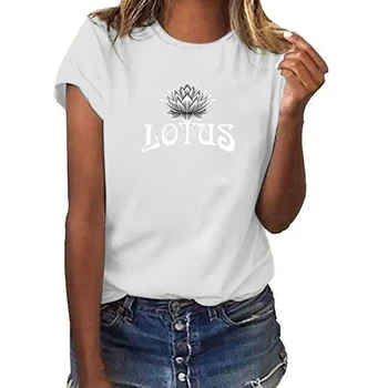 Kvinder Grafisk Lotus Blomster Blomst Stil Udskrivning Mode 90'erne kortærmet Dame Tøj Toppe, t-Shirts Print Kvindelige t-shirt T-Shirt
