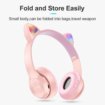 RGB Søde Kat Ører Bluetooth-5.0 Trådløse Hovedtelefon Med Mikrofon Støj Annullering af Kid Pige Stereo Musik opbevaringspose Gave