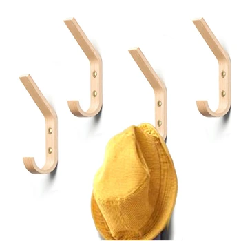 4 STK Træ tøjkrog vægmonteret Hat Rack Håndklæde Bøjle Træ Væg Kroge Væggen Arrangør Dekorative