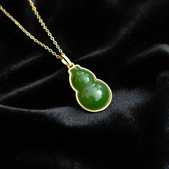 Qinglu Naturlige Hetian Jade Grøn Jade Calabash Pendel S925 Sterling Sølv med Jade Halskæde Exorcising og Formue Tegning