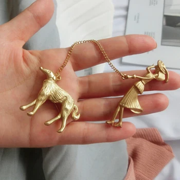 Kreativ Mode Smykker, Guld Kæde Emalje Broche Hunde Piger Revers Pin Brochen Metal-Mand Kvinder Brocher Vintage Brocher Indretning
