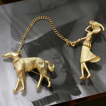 Kreativ Mode Smykker, Guld Kæde Emalje Broche Hunde Piger Revers Pin Brochen Metal-Mand Kvinder Brocher Vintage Brocher Indretning