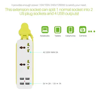 EU/US/UK-Plug Udvidelse Stik stikdåse 4 USB-Port Oplader Stik 1200W Flere Rejse Plug Adapter Til Smartphones, Tabletter