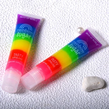 Rainbow Sukker Tasty Lip Gloss Transparent Duftende Lip Gloss Klart Fruit Lip Balm Liquid Lipstick Fugtgivende Lip Plumper Olie
