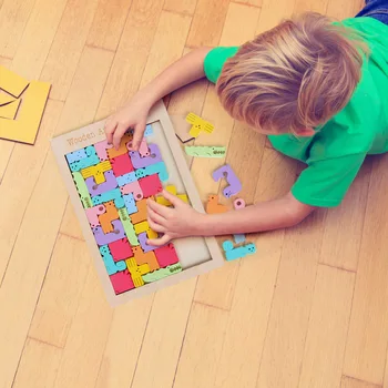 Træ Farverige Dyr Tetris Børn Tidligt Uddannelse Byggeklodser, Puslespil,