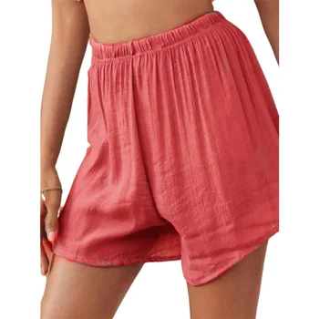 Damer Sommeren Løs Solid Farve Hot Pants Lounge Cool Bomuld Beach Shorts