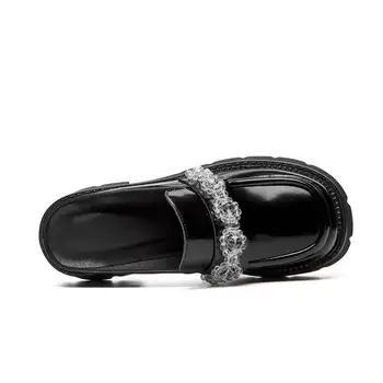 Krazing Pot 2021 ny ægte læder rhinestone sommeren muldyr sko platform kortfattet slip på party slingback uden tøffel L11