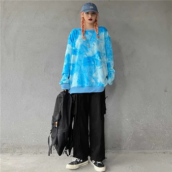 Kvinde Sweatshirts Casual Løs Dovne Tie Dye Print Hættetrøjer Sweatshirt Japansk Harajuku Vintage Streetwear Tøj Til Kvinder