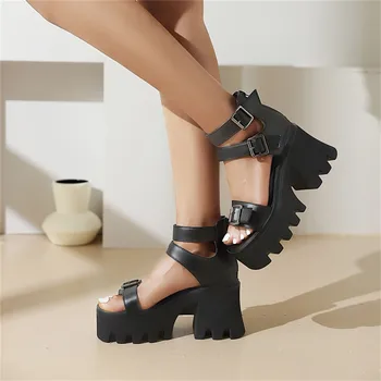 Casual Fashion Sko Chunky Hæle Sandaler Til Kvinder, Damer Spænde Remmen Sort Uden Simpel Romerske Åben Tå Platform Kiler