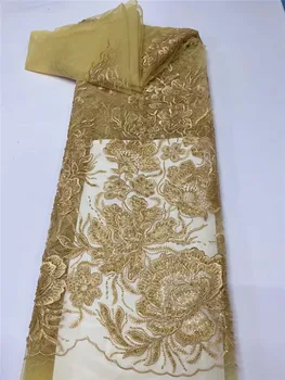 Seneste Afrikanske blonde stof af Høj Kvalitet Satin Blonder Nigerianske Lace Fabrics guld Afrikanske tyl blonder Til Bryllup kjole FYU368