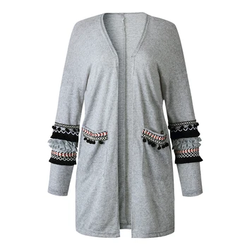 2021 Efterår Og Vinter Kvinder Strikket Cardigan Sweater Casual Lange Ærmer Frakker Mode Hårbold Kvast Syning Harajuku Outwear