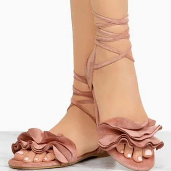Sexet snøre kvinde sommer sandaler cross-bundet gladiator Shoes Mujer sapato damer kvinder lejligheder, casual sko stranden flæsekanter blomst