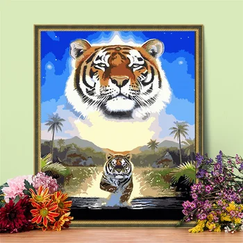 HUACAN DIY Billeder Af Antallet Tiger Kits Tegning På Lærred Maleri Af Numre, Animalsk Hånd Malet Billede Kunst Gave Home Decor