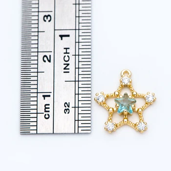 10stk CZ Banet Gold Star Charms 16x14mm, Ægte Guld Forgyldt Messing Rhinestone Stjerne Vedhæng (GB-849-2)