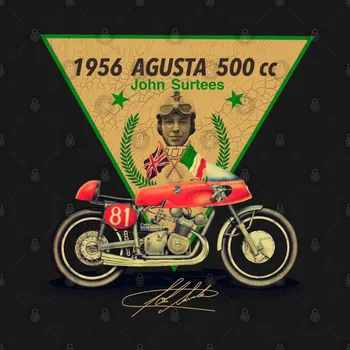 2021, Mænd/Kvinder, Sommer, Sort Årgang 1956 Agusta 500cc Motorcykel Vinder Isle Of Man Manx Grand Prix Ved MotorManiac T-Shirt