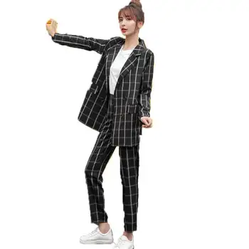 Damer passer til efterår og vinter high-end nye mode plaid, der passer koreanske version af selv-dyrkning casual ni bukser to-stykke