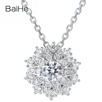 BAIHE Solid 18K Hvide Guld 0.40 ct Naturlige Diamant Bryllup Trendy Smykker fin diamant blomster Gave Halskæder