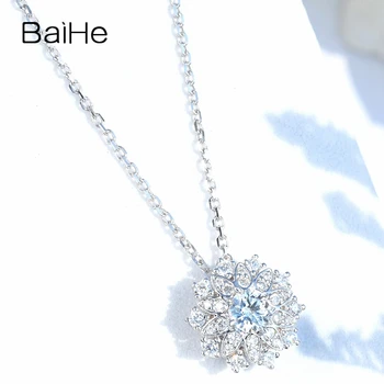 BAIHE Solid 18K Hvide Guld 0.40 ct Naturlige Diamant Bryllup Trendy Smykker fin diamant blomster Gave Halskæder