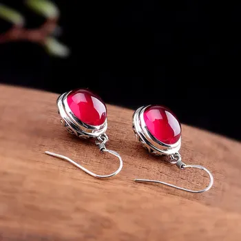 KJJEAXCMY Fine Smykker 925 sterling sølv indlagt rød korund piger øreringe pink