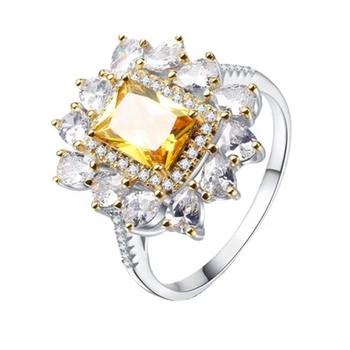 COSYA 925 Sterling Sølv Solsikke Gul Zircon Geometriske High Carbon Diamant Mode Ring Damer Fine Smykker Engros