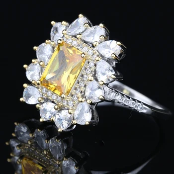 COSYA 925 Sterling Sølv Solsikke Gul Zircon Geometriske High Carbon Diamant Mode Ring Damer Fine Smykker Engros