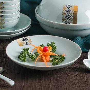 Retter Sæt Hjem Kinesiske minimalistisk Jingdezhen skygge grønne bordservice sat sporing guld-grøn glaseret keramisk skål kombination