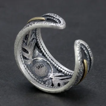 Ægte 925 Sterling Sølv Fjer Ringe Med Onde Øjne Charme Herre Rock Ring Drop Shipping Engros Vintage-Smykker