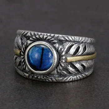 Ægte 925 Sterling Sølv Fjer Ringe Med Onde Øjne Charme Herre Rock Ring Drop Shipping Engros Vintage-Smykker