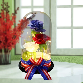 LED Evige Glas Cover Steg Lys Amerika Patriotiske Bånd Lysende Blomst Lampe Falske Blomst til DIY Hjem Have Bryllup Indretning