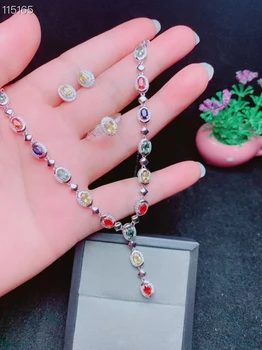 KJJEAXCMY fine smykker 925 sterling sølv indlagt naturlige farve safir øreringe ring vedhæng populære pige passer til støtte test