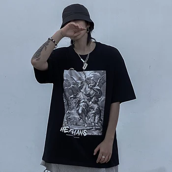 LACIBLE Hip Hop Oversize Sommer T-Shirt 2021 Mænd Streetwear Maleri Brev Print T-Shirt Harajuku Bomuld Løse Korte Ærmer