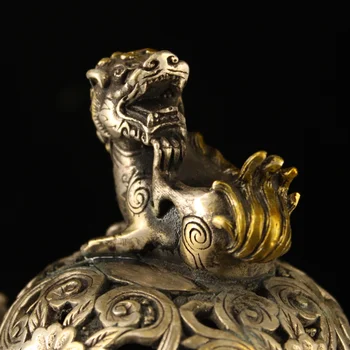 LaoJunLu Ren Kobber Forgyldt Sølv Løve Låg Røgelse Brænder Efterligning af en antik bronze mesterværk samling af ensomme Kinesisk