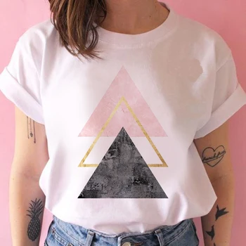 Sommeren Geometri Printet T-shirt til Kvinder Hvid kortærmet T-Shirt Harajuku Rund Hals Toppe Tee Kvindelige Casual t-shirt