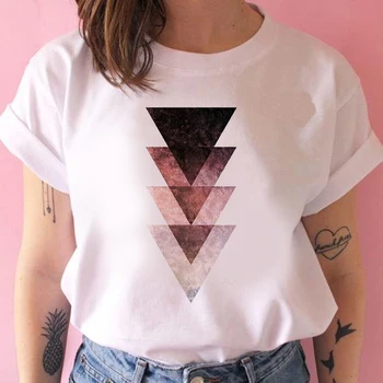 Sommeren Geometri Printet T-shirt til Kvinder Hvid kortærmet T-Shirt Harajuku Rund Hals Toppe Tee Kvindelige Casual t-shirt