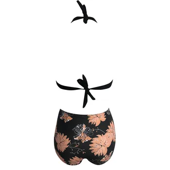 2019 Blomster Print String Dyb V Hals Ét Stykke Badedragt Polstret Halterneck Badetøj Kvinder Badedragt Maillot De Bain Femme Bikini Mujer