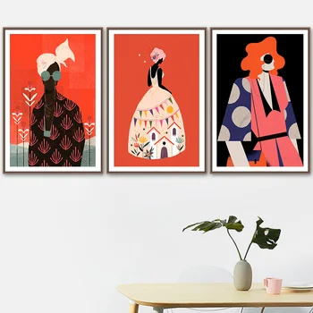 Abstract Fashion Girl Vintage Plakat Nordiske Plakater Og Prints Væg Kunst, Lærred Maleri På Væggen Billeder Til Stuen Home Decor