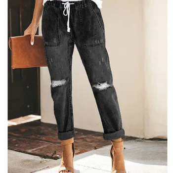 2021 sommeren nye kvinders jeans mode afslappede street-hipster lige ben bukser rippet bukser