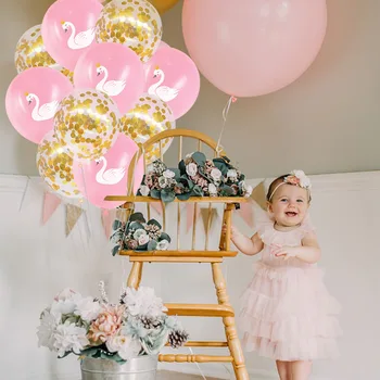 10/15pcs 12 tommer Hvid Pink Swan Latex Balloner Prinsesse Krone Swan Konfetti Ballon Til Pige Fødselsdag, Bryllup Part Indretning Globos