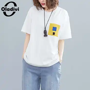 Oladivi Overdimensionerede kortærmet Bomulds T-Shirt til Kvinder Sommeren 2021 Nye Casual Løs t-Shirt Dame Big Top Kvindelige Blusa Tunika L-4XL